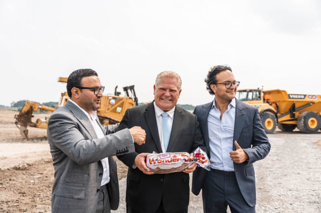 From left: Tejus Ajmera, co-founder of FGF Brands; Doug Ford, Premier of Ontario; and Ojus Ajmera, co-founder of FGF Brands.
