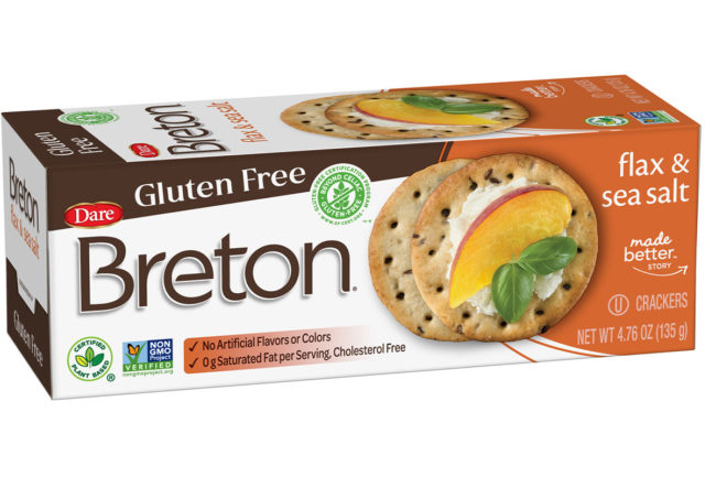 Box of Breton gluten-free crackers. 
