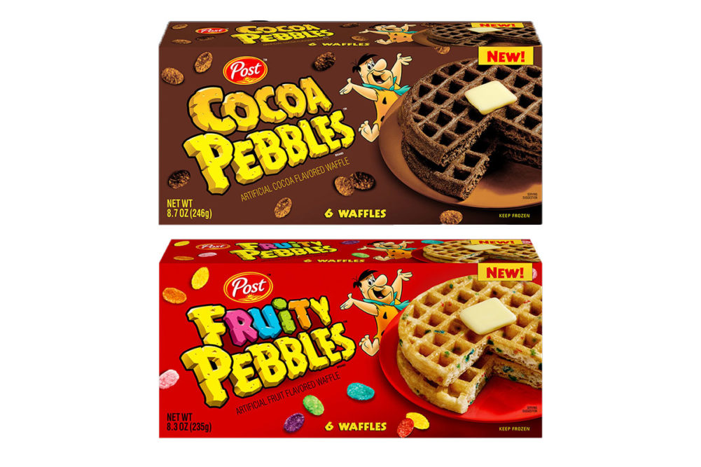 Two new flavors of Post waffles, one red and one brown. 