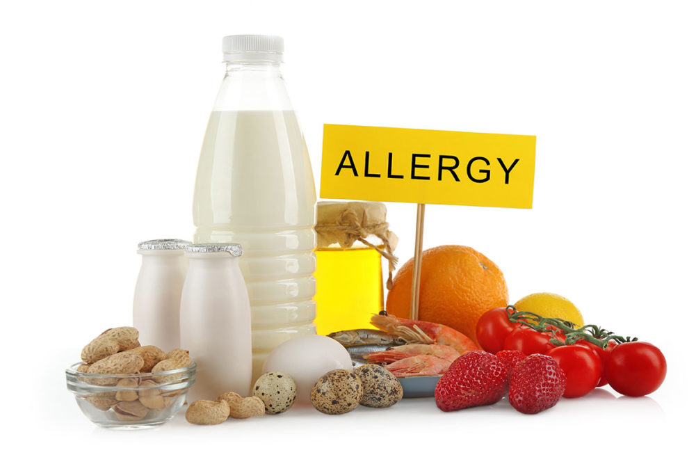 Assortment of common allergenic foods. 