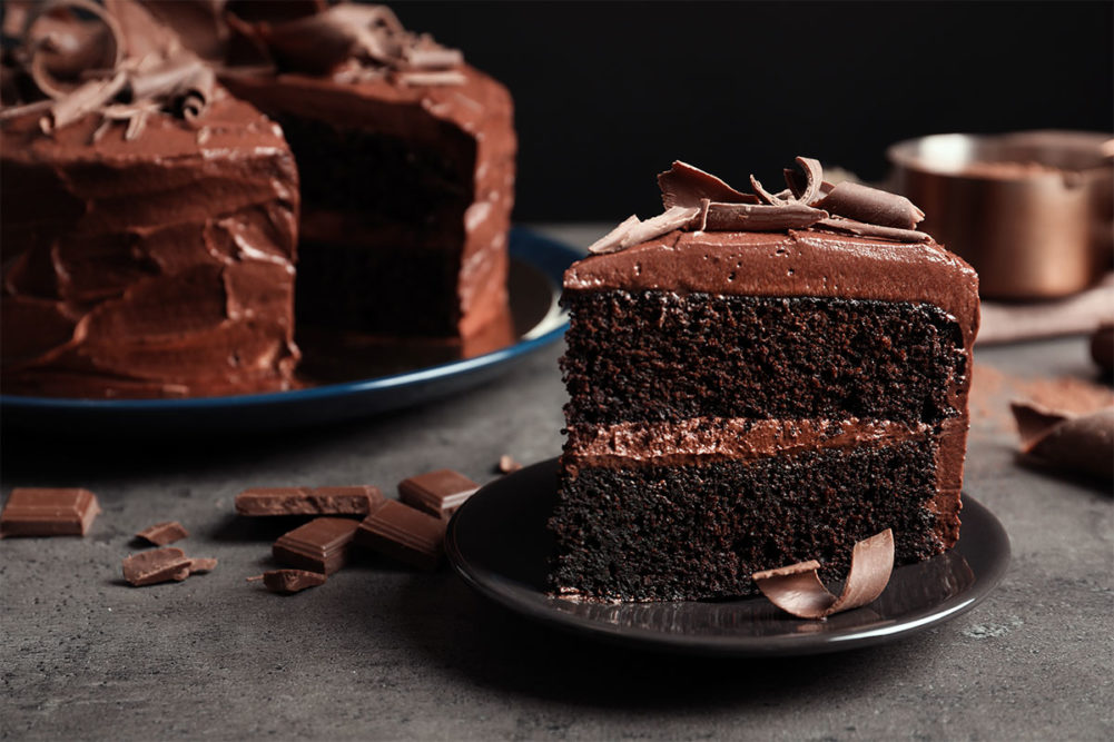 A slice of chocolate cake. 