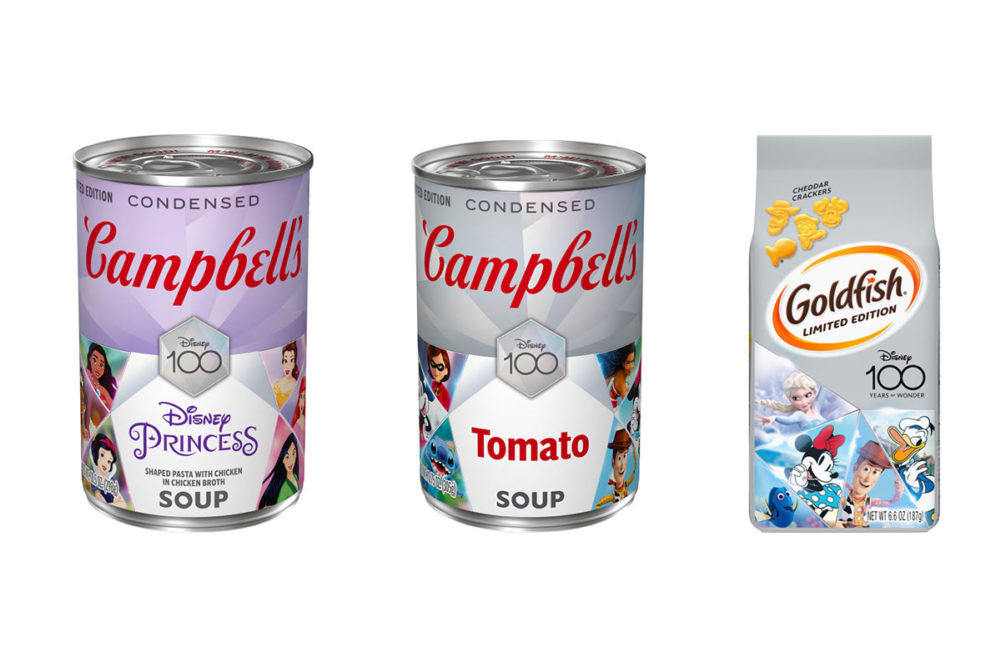 Assortment of new Campbell products partnered with Disney. 