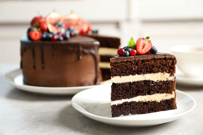 Chocolate cake with berries. 