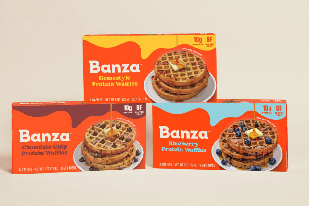 Orange-colored Banza Waffle boxes. 