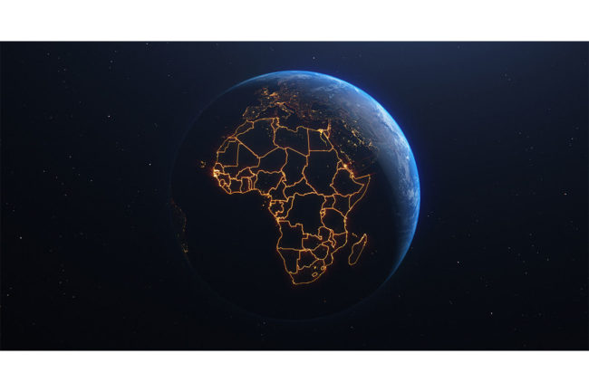 Map of Earth with Africa highlighted. 