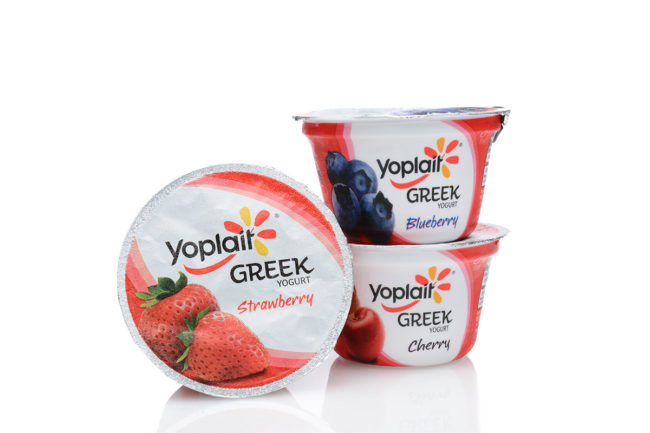 Assortment of Yoplait yogurts. 