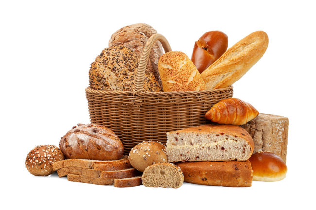 Basket of bread in all different varieties. 