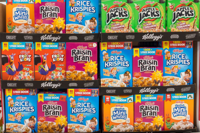 Assortment of supermarket cereals. 