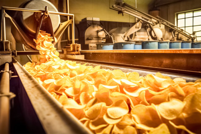 Chips on an assembly line. 