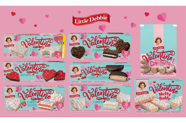 Assortment of Little Debbie valentine products. 