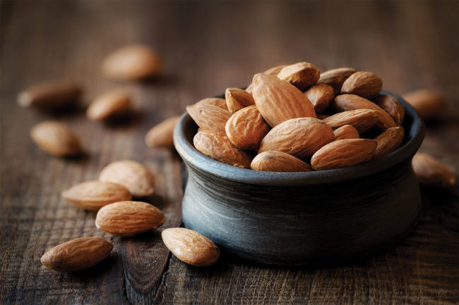 A bowl of almonds. 