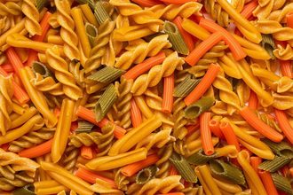 Assortment of tri-colored pastas.