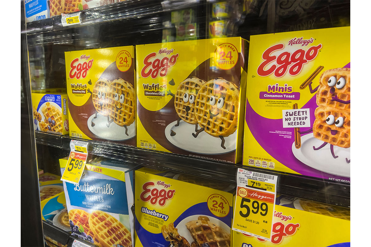 Eggo waffles in the grocery store. 