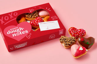Box of Valentine's Day donuts from Krispy Kreme. 