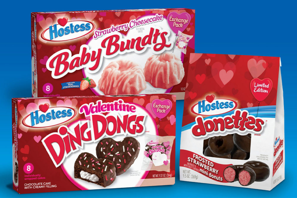 Assortment of Valentine's Day baked foods from Hostess. 