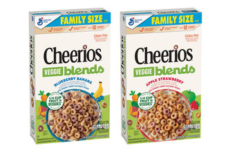 Two boxes of new Cheerios Veggie Blends cereal. 