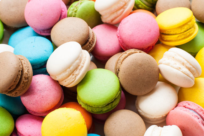 Assortment of colorful macarons.