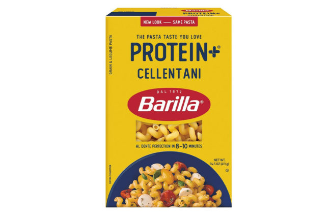 Yellow box of Barilla Cellentani Protein+