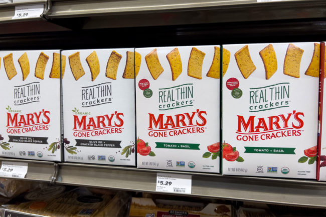 Mary's Gone Crackers in grocery store. 
