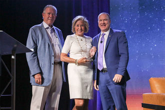 From left: Tom and Cordia Harrington, CEO of Crown Bakeries, Brentwood, Tenn.; with Eric Dell, president and CEO of the American Bakers Association.