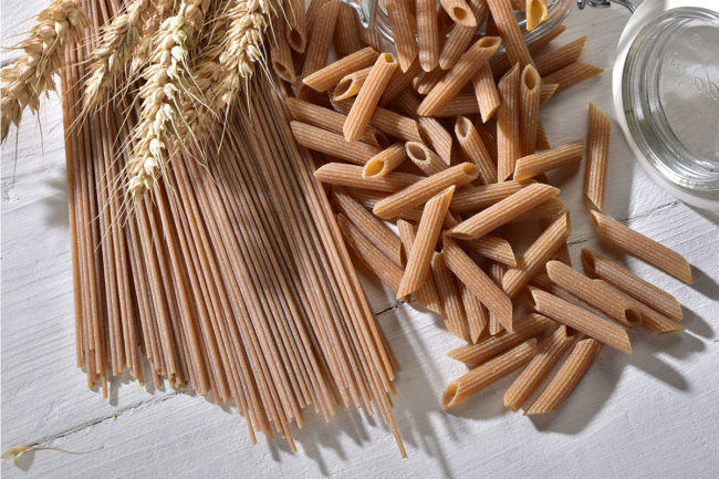 Whole wheat penne pasta with wheat. 