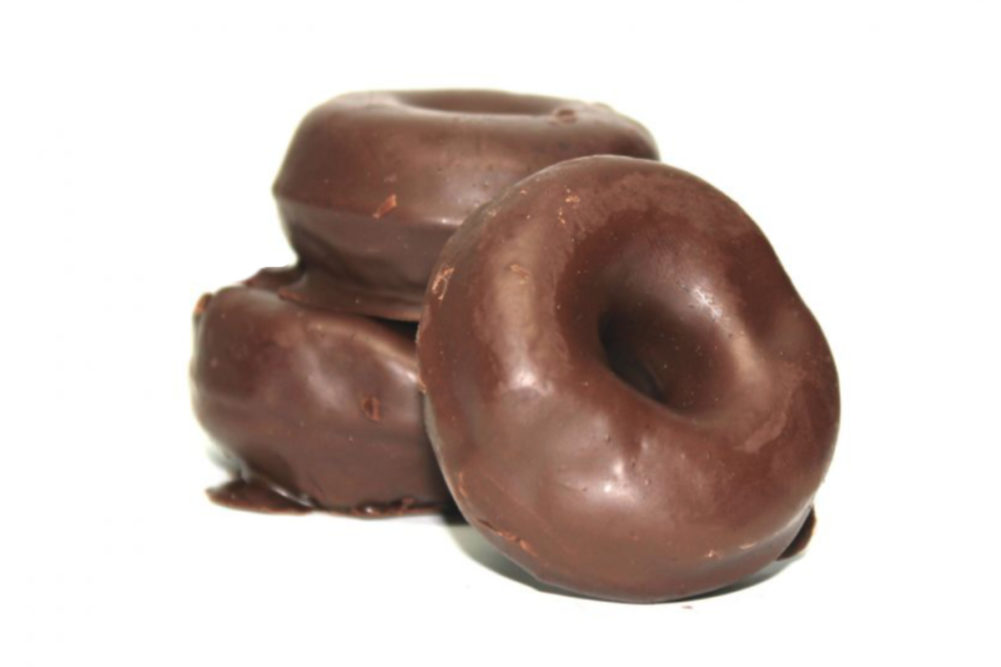 Mini chocolate frosted donuts