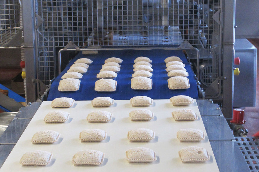 JSB SunWise line of crustless sunflower butter and jelly sandwiches on the production line