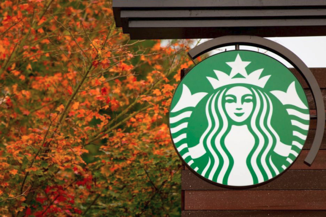 Starbucks store sign in the fall